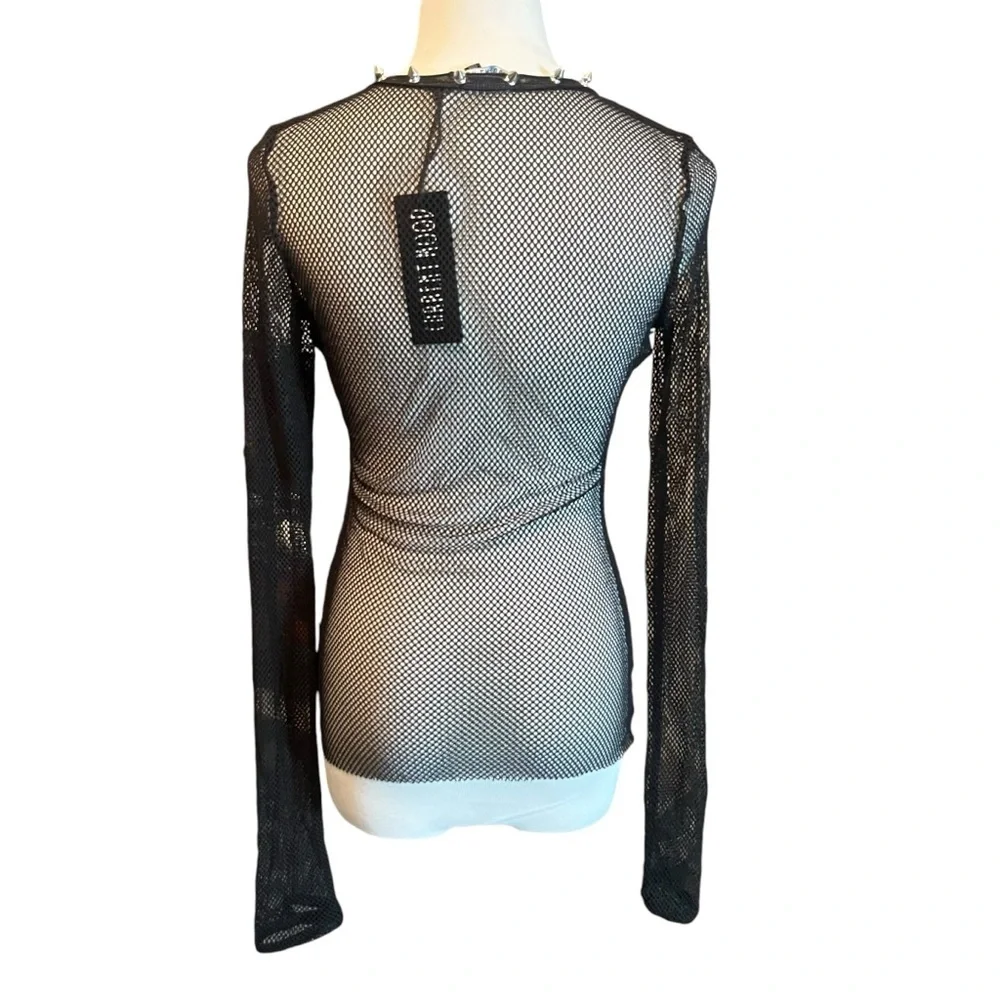 NWT CURRENT MOOD BLACK STUDDED MESH LONG SLEEVE TOP – SIZE M DOLLS KILL - Picture 3 of 13